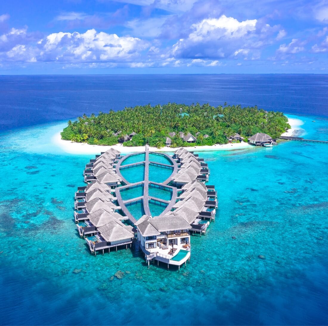 aerial view of outrigger island resort maldives