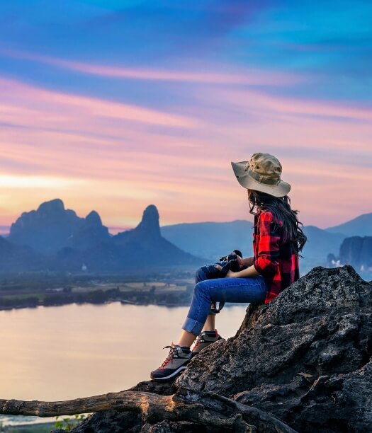 women solo limestone mountain lake trip