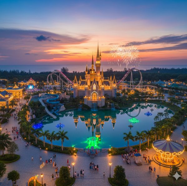 vinwonders phu quoc theme park castle fireworks