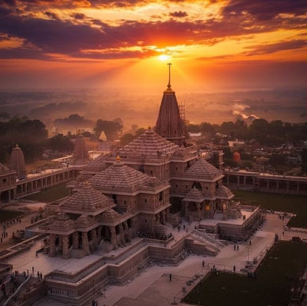 ram mandir ayodhya sunset